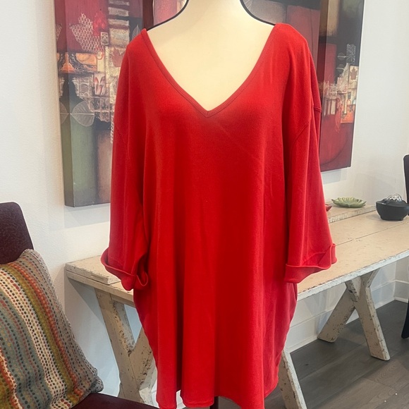 Avenue Tops - Avenue Vibrant Red V-Neck Tunic